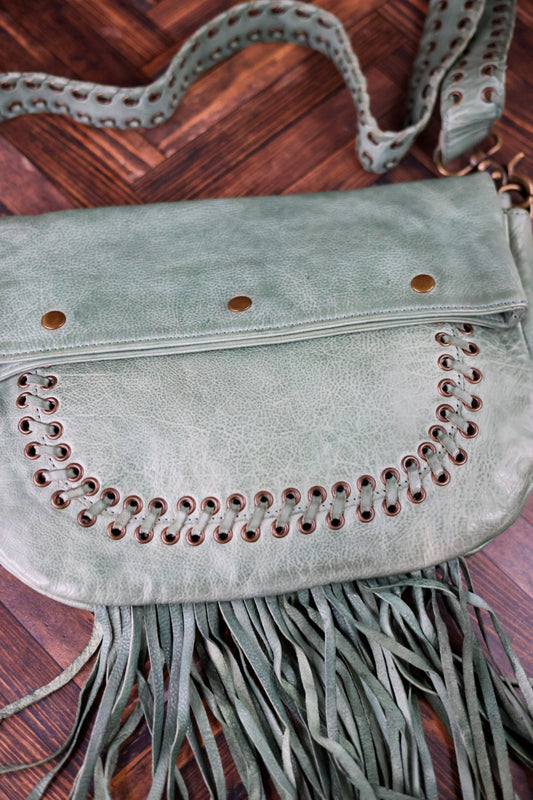 Mianda Green Fringe Shoulder Bag - Whiskey Skies - MYRA BAGS