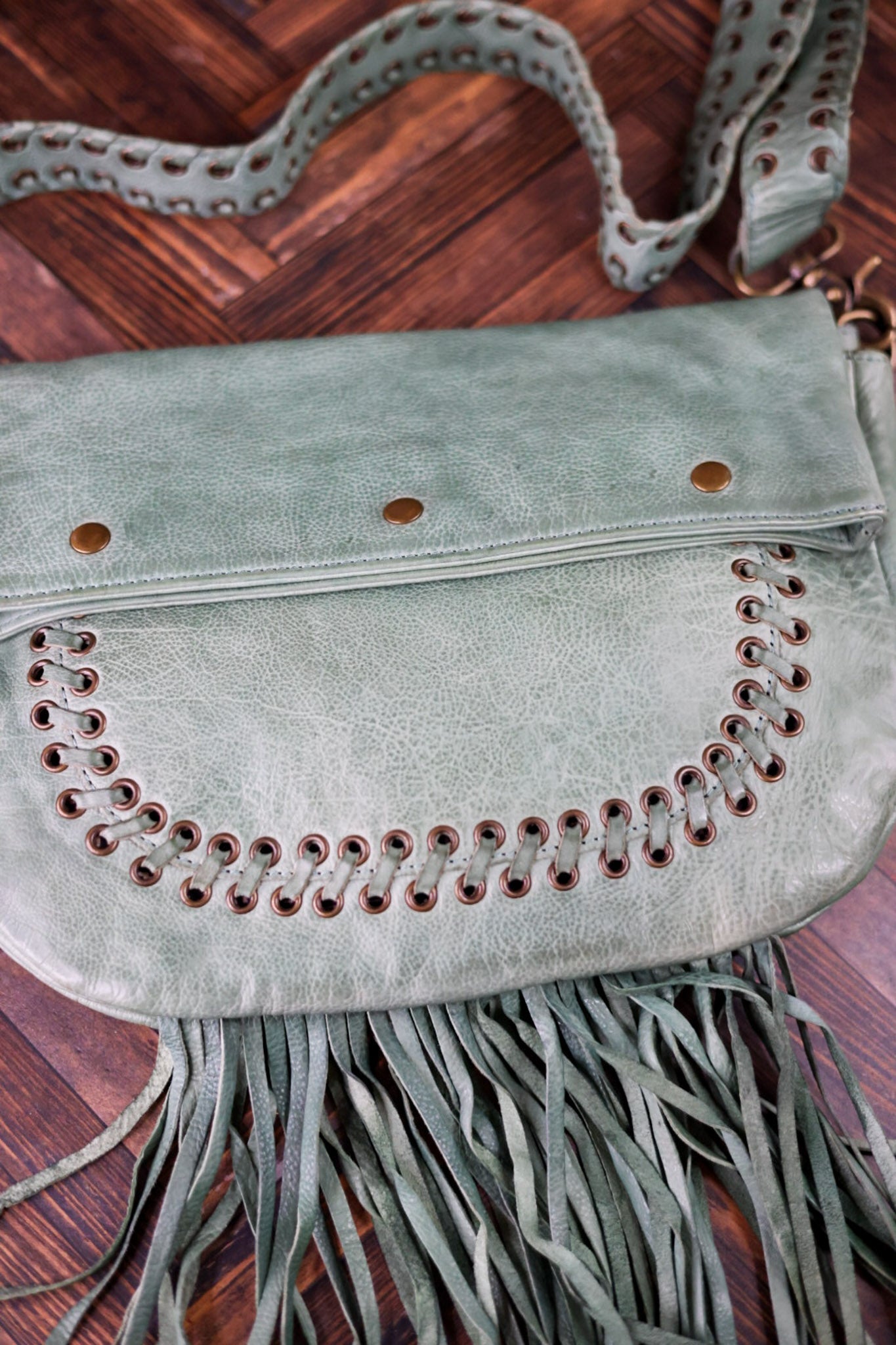 Mianda Green Fringe Shoulder Bag - Whiskey Skies - MYRA BAGS