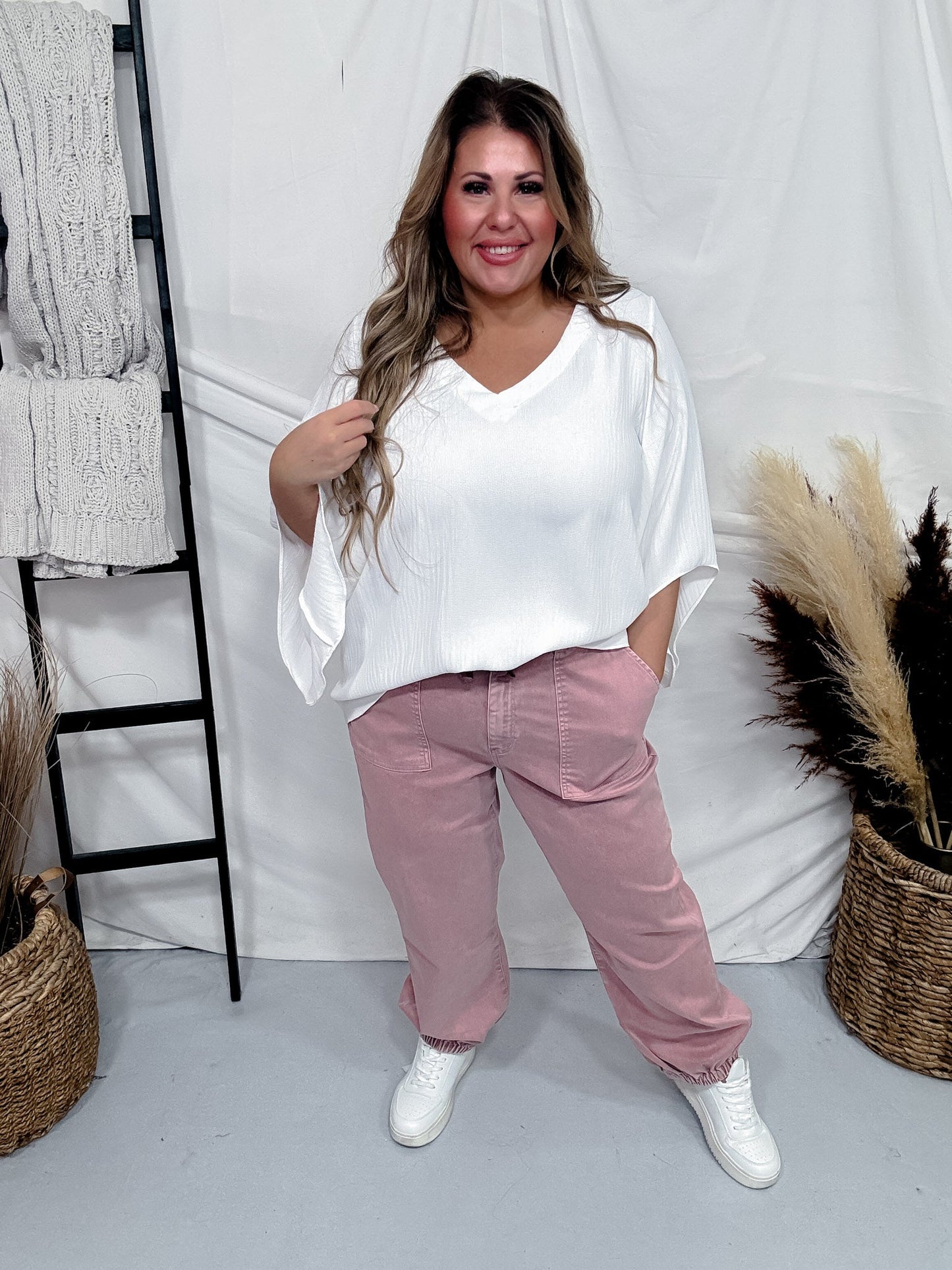Mica Denim Rustic Pink High - Rise Jogger Crop - Whiskey Skies - MICA DENIM