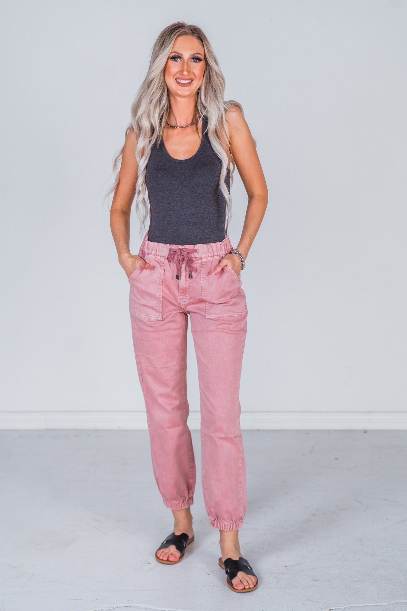 Mica Denim Rustic Pink High - Rise Jogger Crop - Whiskey Skies - MICA DENIM