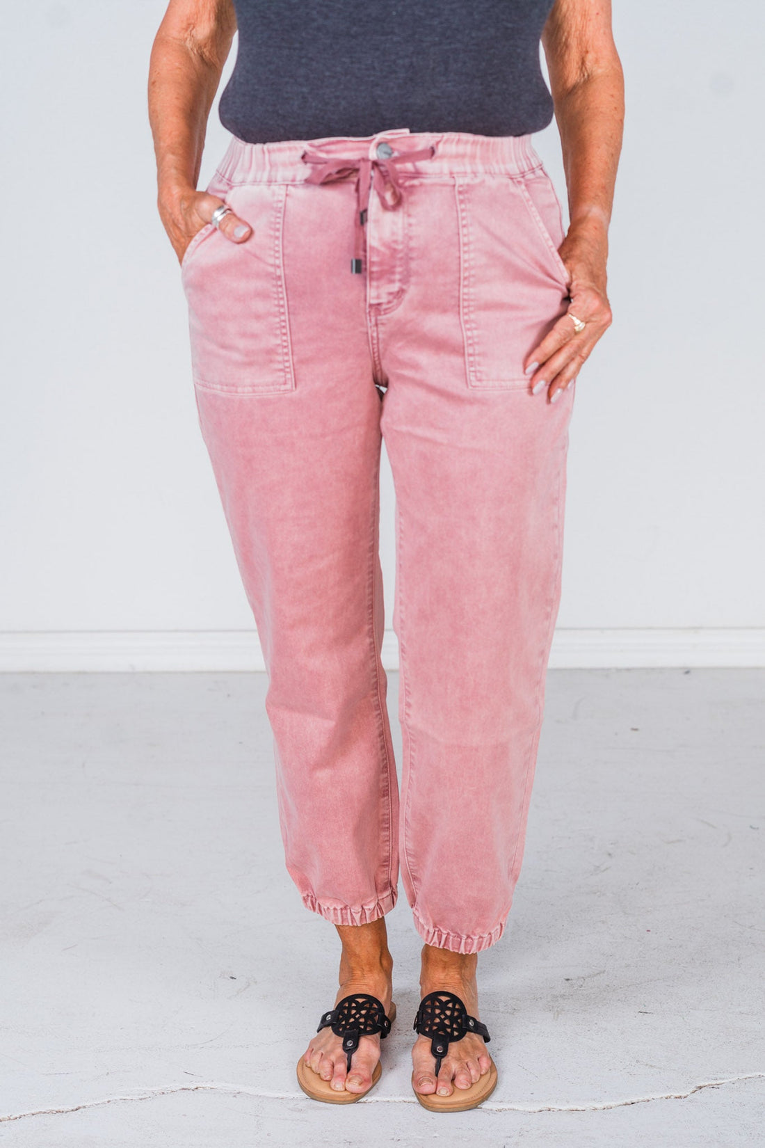 Mica Denim Rustic Pink High - Rise Jogger Crop - Whiskey Skies - MICA DENIM