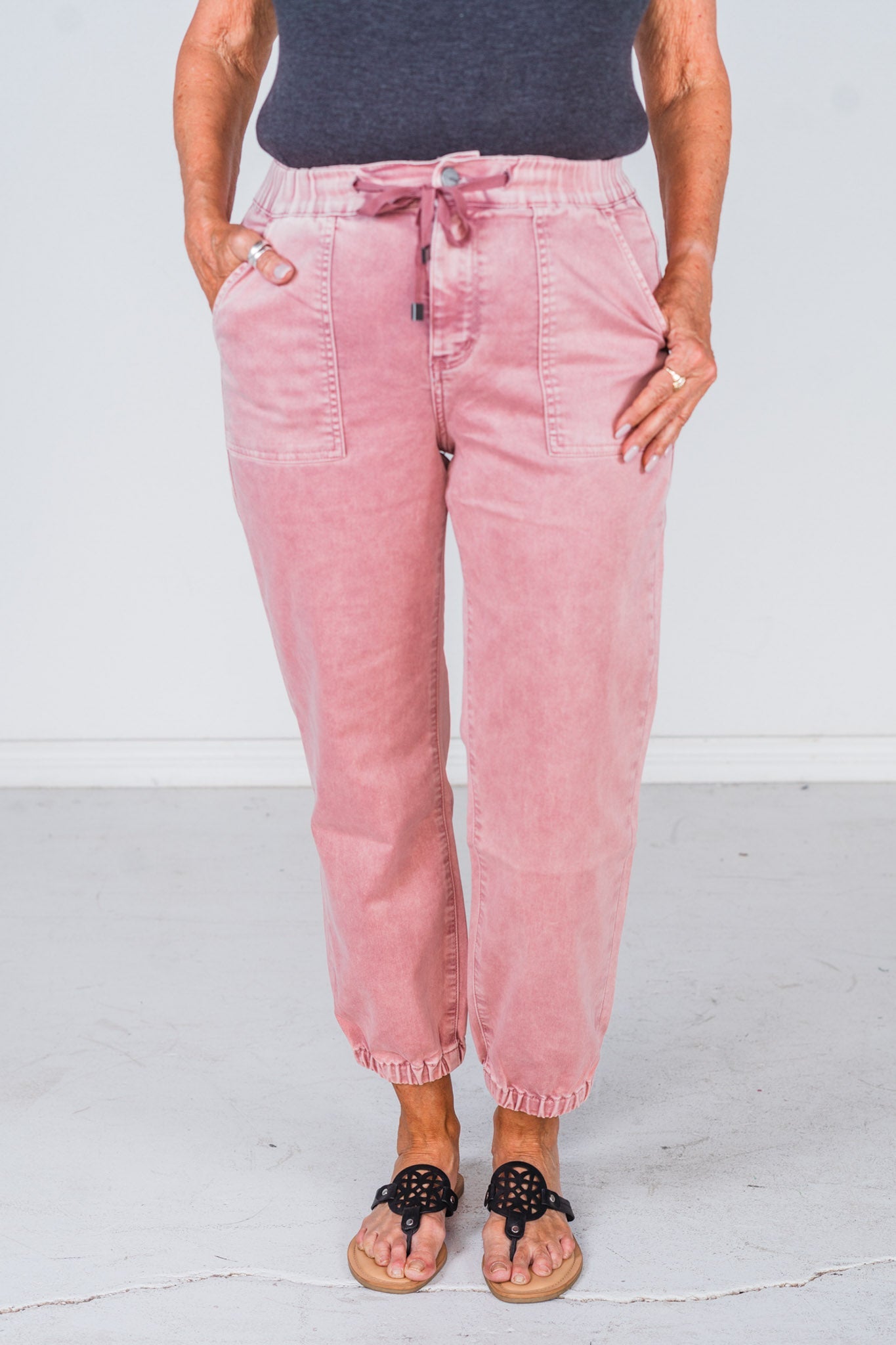 Mica Denim Rustic Pink High - Rise Jogger Crop - Whiskey Skies - MICA DENIM