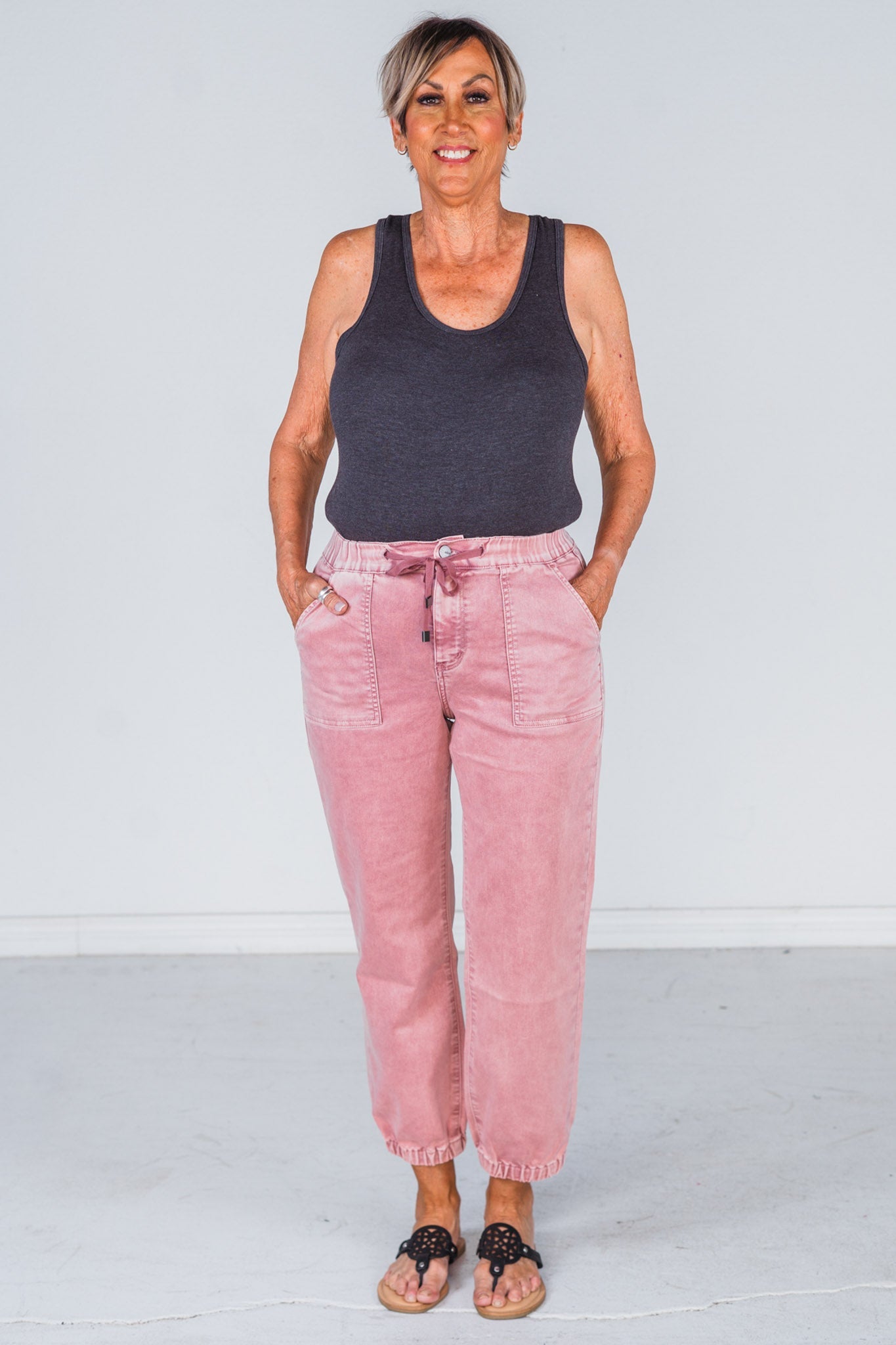 Mica Denim Rustic Pink High - Rise Jogger Crop - Whiskey Skies - MICA DENIM