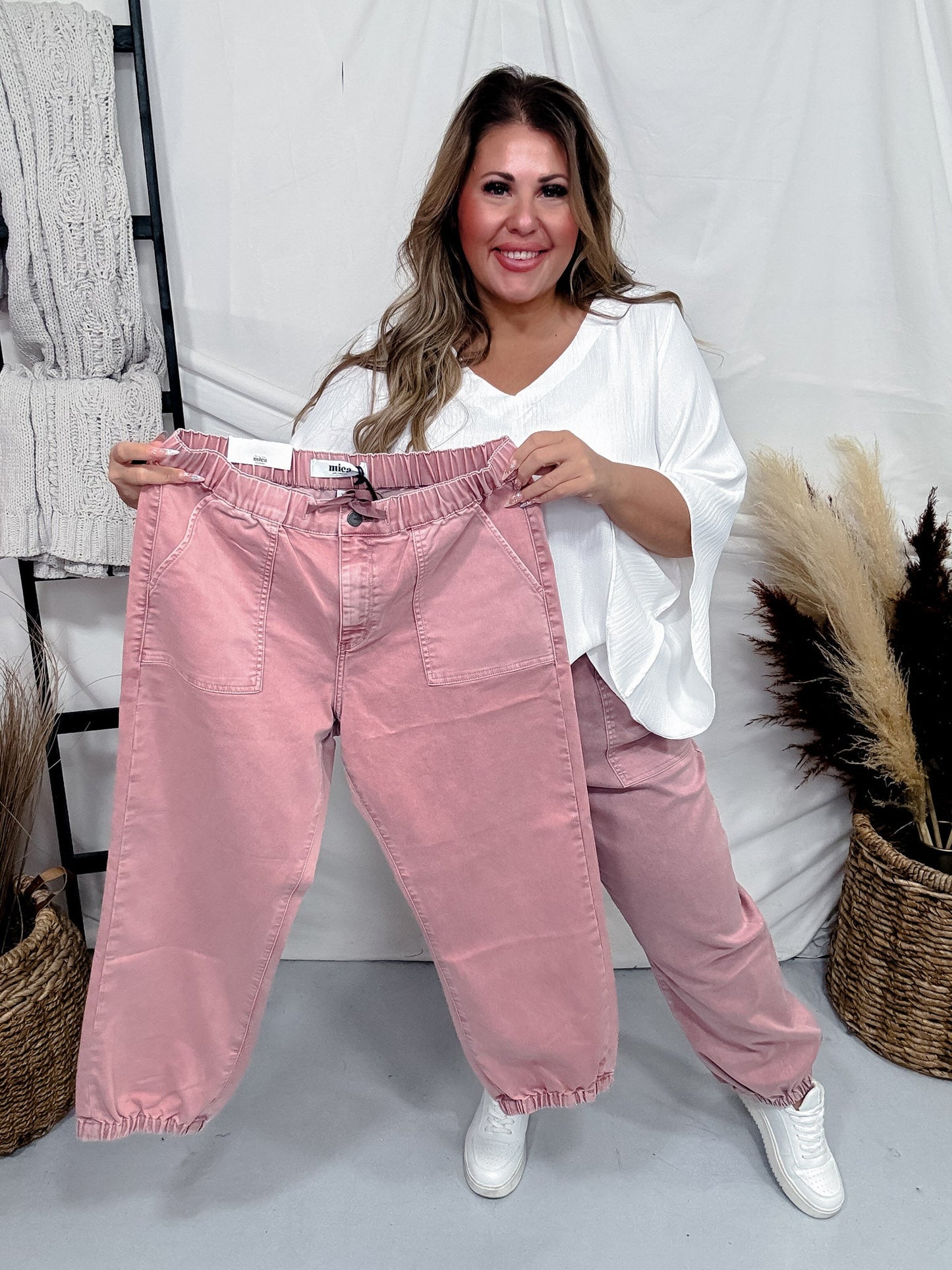Mica Denim Rustic Pink High - Rise Jogger Crop - Whiskey Skies - MICA DENIM
