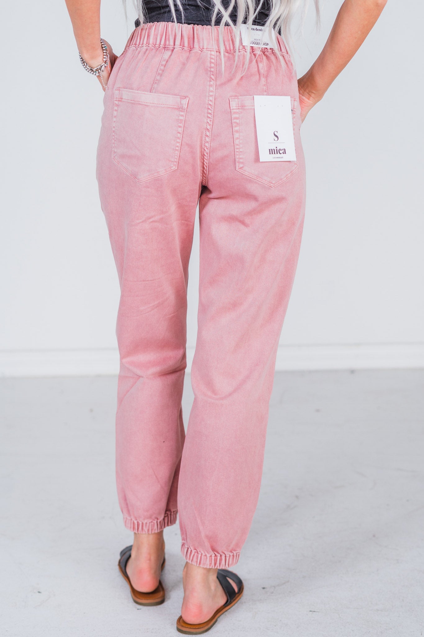 Mica Denim Rustic Pink High - Rise Jogger Crop - Whiskey Skies - MICA DENIM