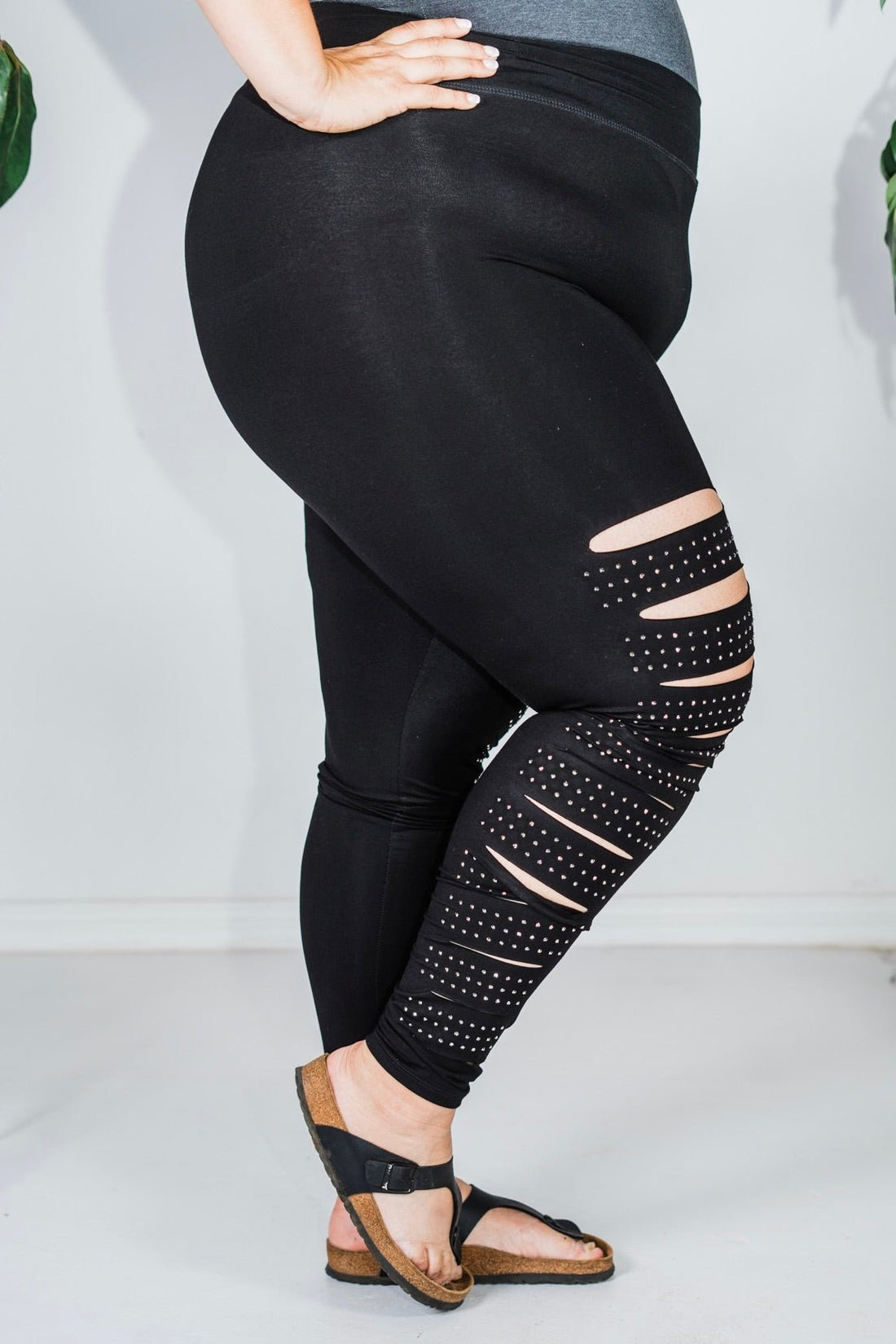 Mid Rise Laser Cut Leggings with Rhinestones - Whiskey Skies - VOCAL