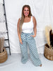 Mid Rise Wide Leg Checkered Denim Pants - Whiskey Skies - SWEET GENERIS