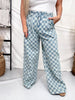 Mid Rise Wide Leg Checkered Denim Pants - Whiskey Skies - SWEET GENERIS