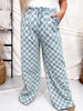 Mid Rise Wide Leg Checkered Denim Pants - Whiskey Skies - SWEET GENERIS