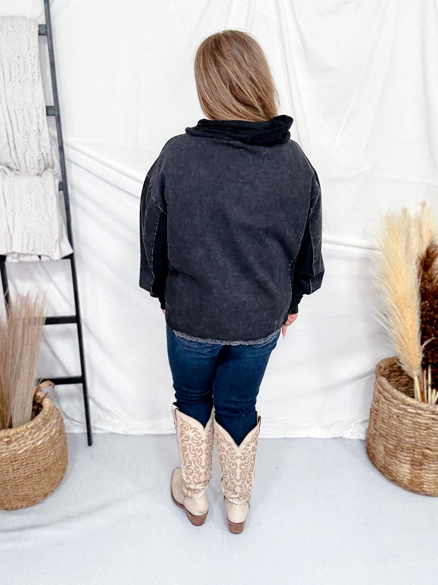 Midnight Black Urban Denim Hoodie - Whiskey Skies - 2 FLY CO.