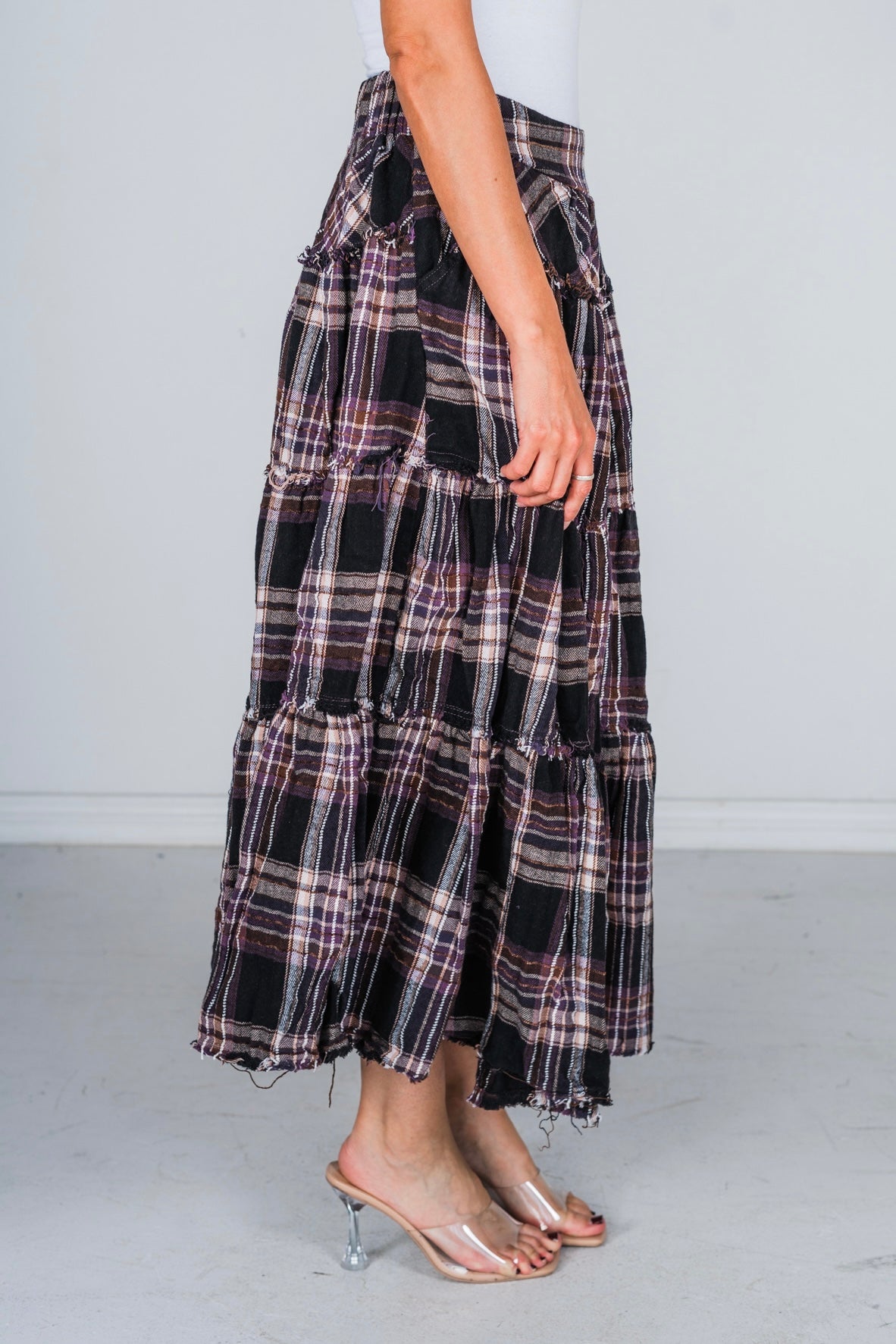 Mineral Wash Plaid Tiered Skirt - Whiskey Skies - OLI & HALI