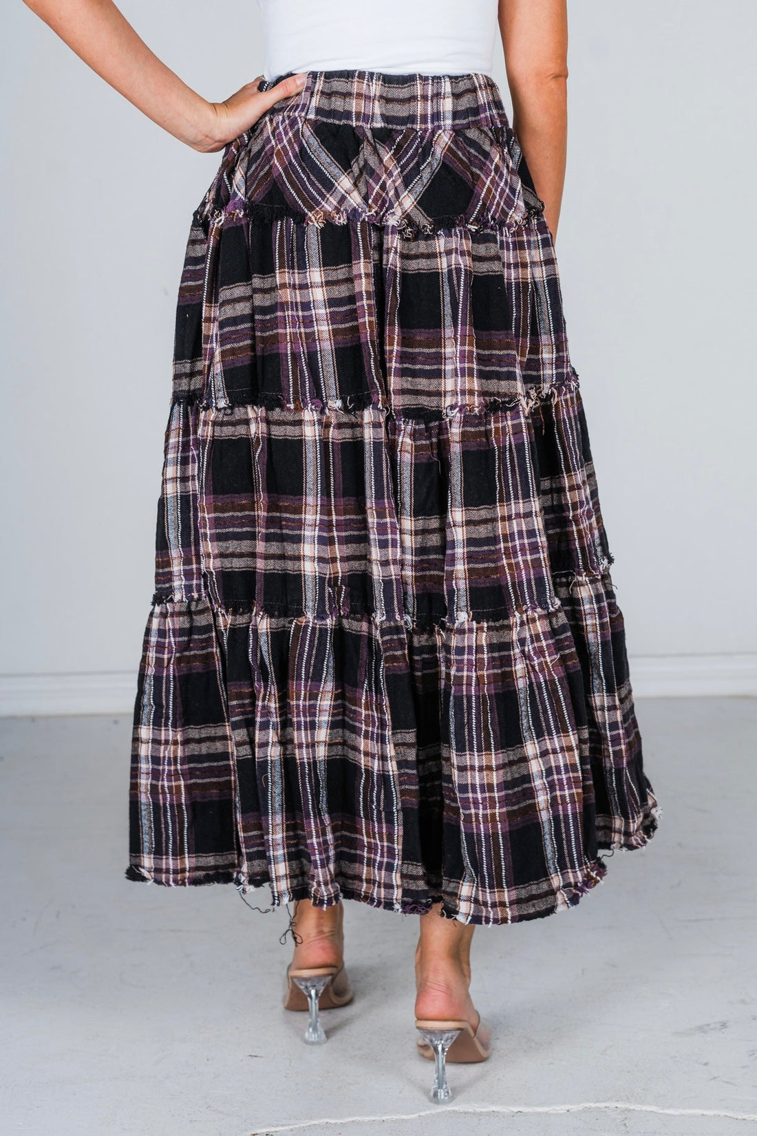 Mineral Wash Plaid Tiered Skirt - Whiskey Skies - OLI & HALI