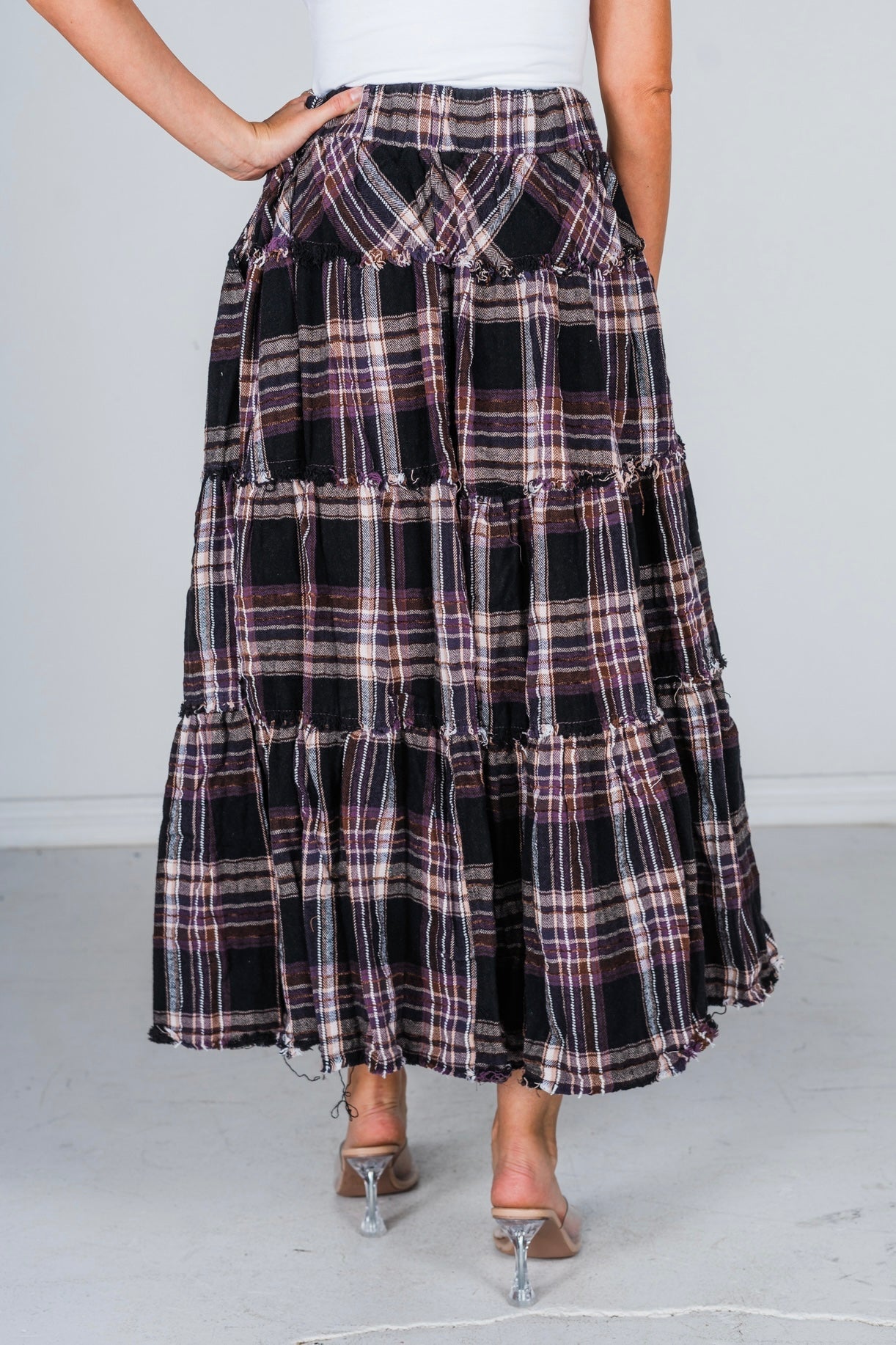 Mineral Wash Plaid Tiered Skirt - Whiskey Skies - OLI & HALI