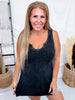 Mineral Washed Black Ribbed Tunic Tank Top With Side Slits - Whiskey Skies - STITCH & CO.