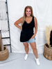 Mineral Washed Black Ribbed Tunic Tank Top With Side Slits - Whiskey Skies - STITCH & CO.