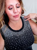 Mineral Washed Black Tank Top With Rhinestones - Whiskey Skies - DAVI & DANI