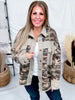 Mineral Washed Camo Waffle Knit Blocked Shacket - Whiskey Skies - DAVI & DANI