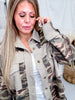 Mineral Washed Camo Waffle Knit Blocked Shacket - Whiskey Skies - DAVI & DANI