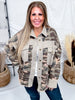 Mineral Washed Camo Waffle Knit Blocked Shacket - Whiskey Skies - DAVI & DANI