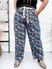 Mineral Washed Denim Pants With Ditsy Floral Print - Whiskey Skies - BIBI
