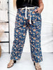 Mineral Washed Denim Pants With Ditsy Floral Print - Whiskey Skies - BIBI
