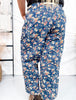 Mineral Washed Denim Pants With Ditsy Floral Print - Whiskey Skies - BIBI