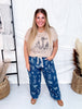 Mineral Washed Denim Pants With Western Print - Whiskey Skies - BIBI