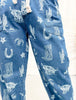 Mineral Washed Denim Pants With Western Print - Whiskey Skies - BIBI