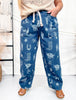 Mineral Washed Denim Pants With Western Print - Whiskey Skies - BIBI