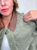 Mineral Washed Olive Corduroy Jacket With Faux Leather Collar - Whiskey Skies - JNNA