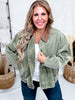 Mineral Washed Olive Corduroy Jacket With Faux Leather Collar - Whiskey Skies - JNNA