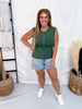 Mineral Washed Pine Green Half Button Front Muscle Tank - Whiskey Skies - STITCH & CO.