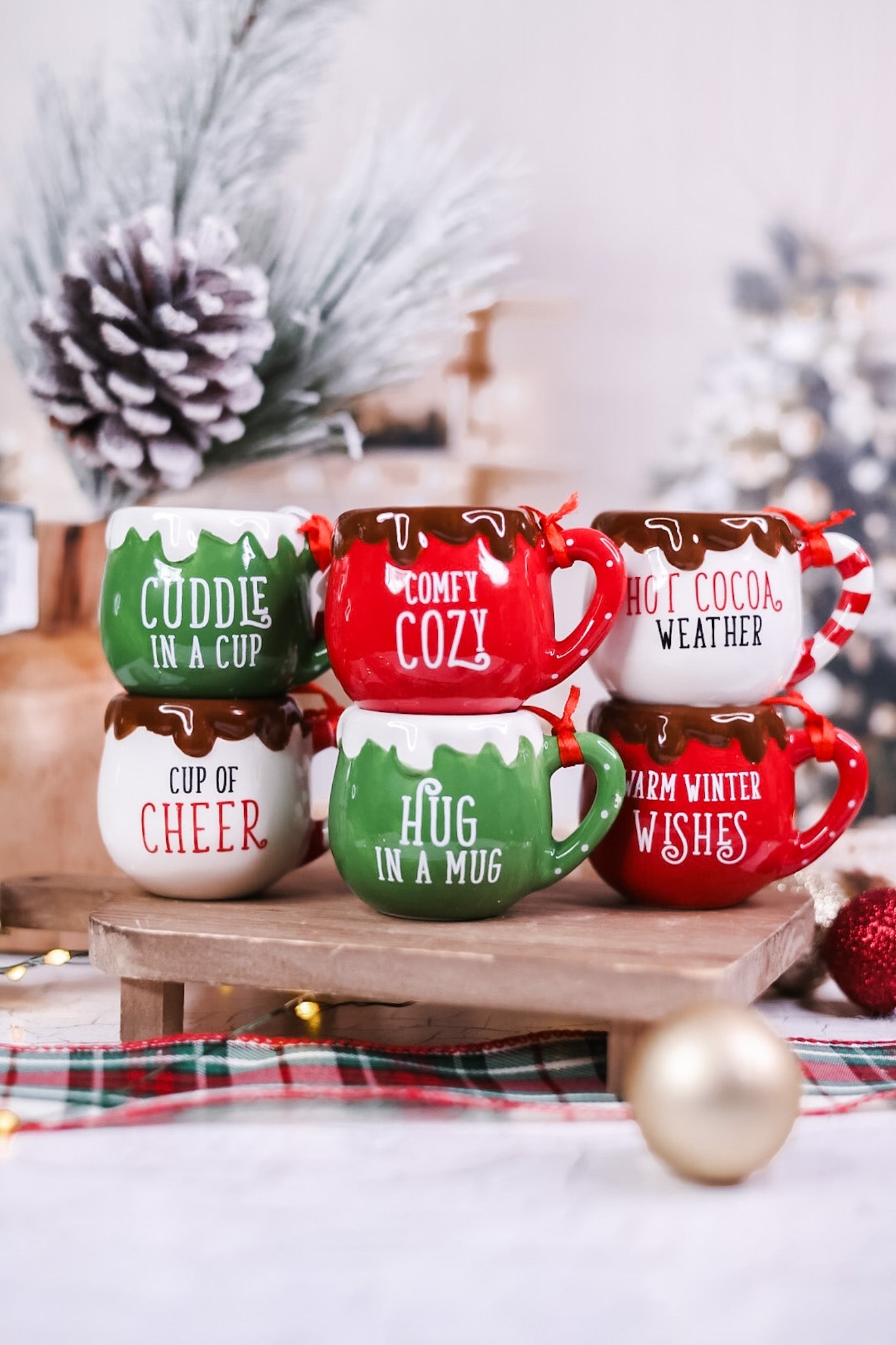 Mini Ceramic Hot Cocoa Mug Ornaments (6 Styles) - Whiskey Skies - YOUNG'S INC