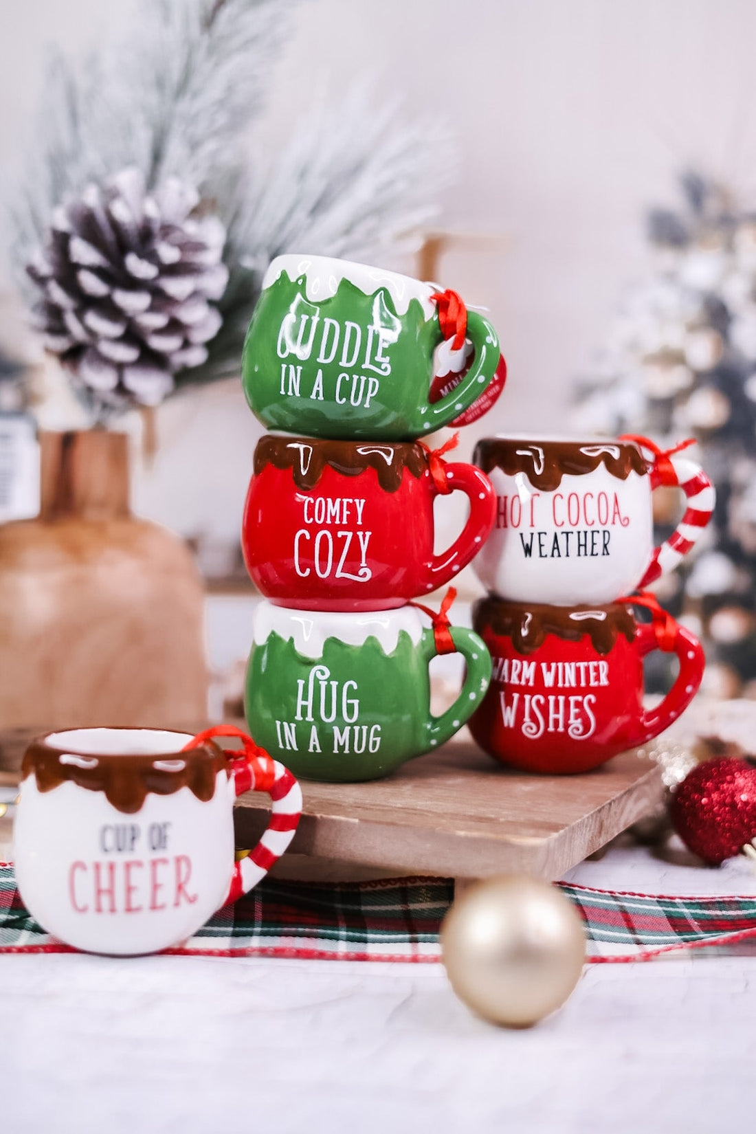 Mini Ceramic Hot Cocoa Mug Ornaments (6 Styles) - Whiskey Skies - YOUNG'S INC