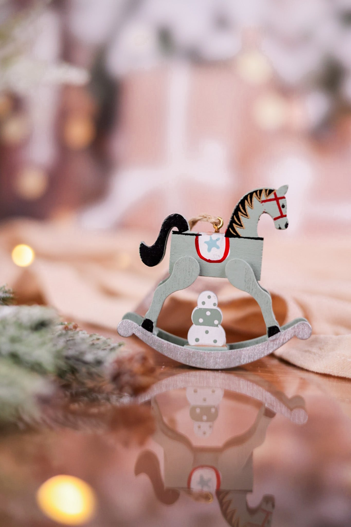 Miniature Wooden Rocking Horse Ornaments (3 Colors) - Whiskey Skies - GERSON COMPANIES