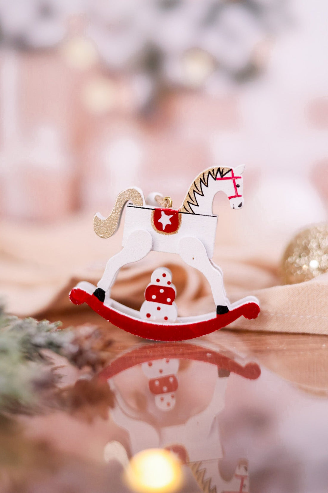 Miniature Wooden Rocking Horse Ornaments (3 Colors) - Whiskey Skies - GERSON COMPANIES