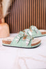 Mint Green "Morgana" Dual Strap Tooled Faux Leather Sandals - Whiskey Skies - NAUGHTY MONKEY