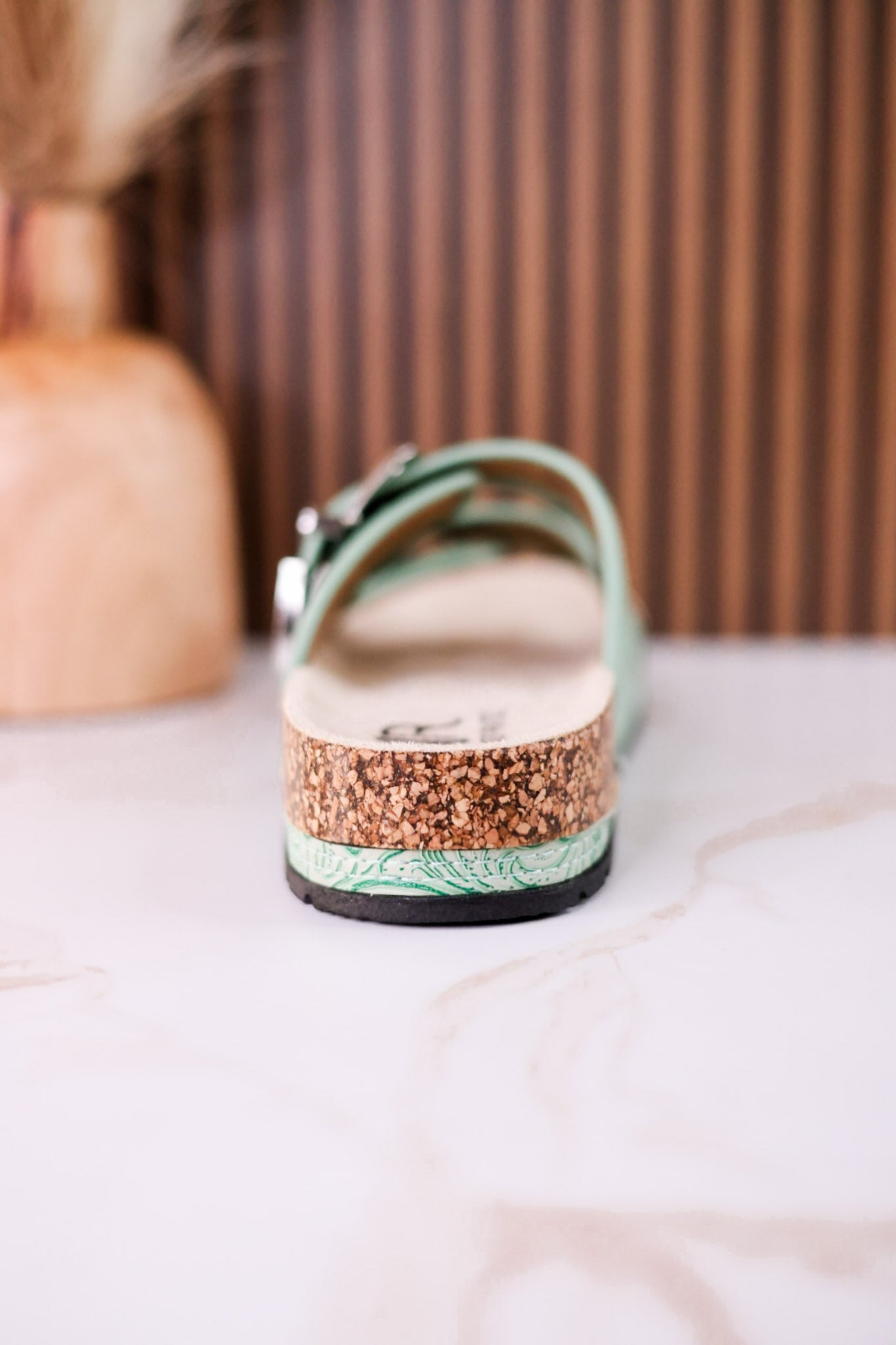 Mint Green "Morgana" Dual Strap Tooled Faux Leather Sandals - Whiskey Skies - NAUGHTY MONKEY