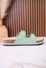 Mint Green "Morgana" Dual Strap Tooled Faux Leather Sandals - Whiskey Skies - NAUGHTY MONKEY