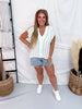 Mint & Pink Striped Crochet Top With Scalloped V-Neckline - Whiskey Skies - BIBI
