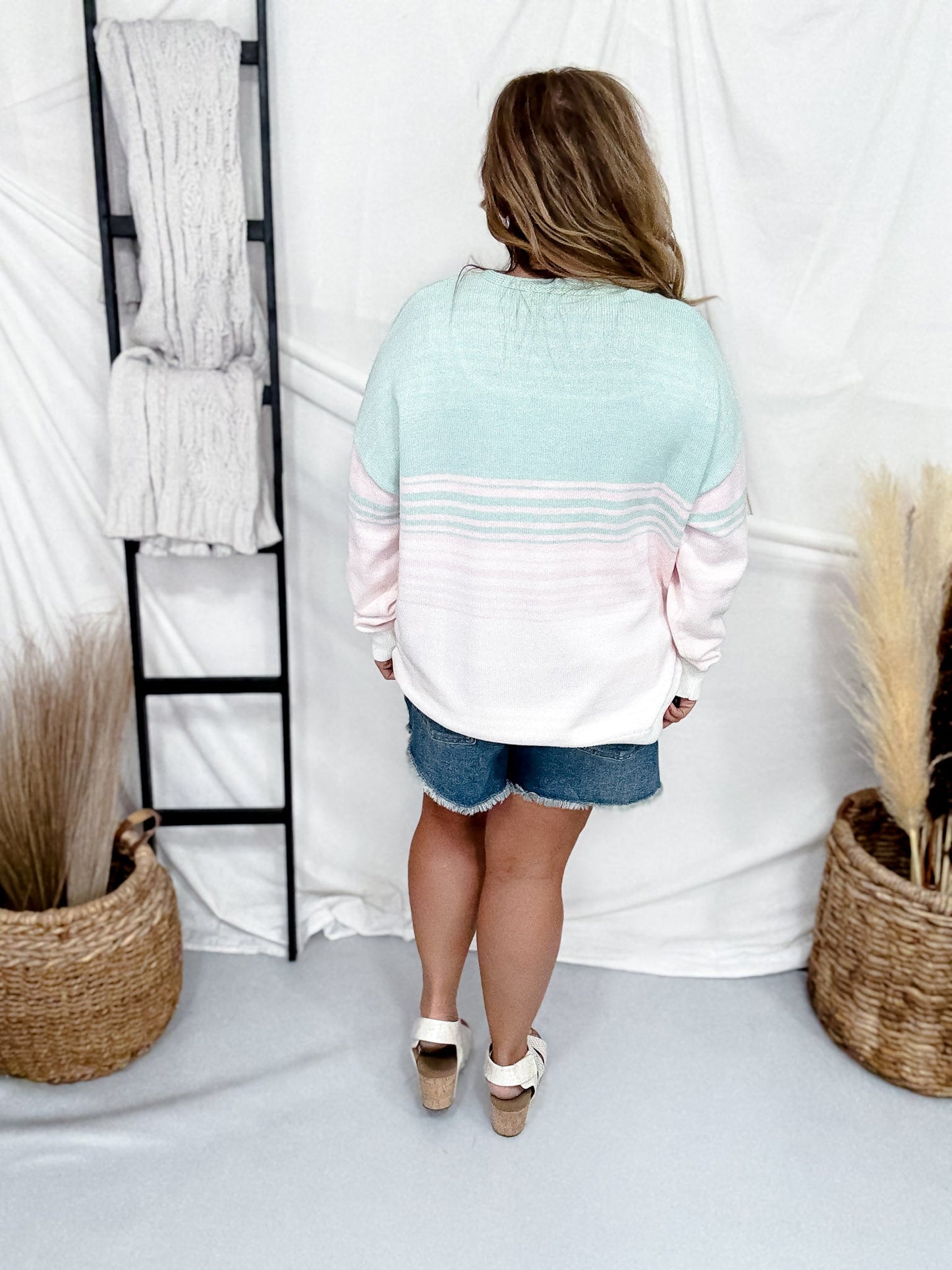 Mint & Pink Striped Long Sleeve Cardigan - Whiskey Skies - WHITE BIRCH
