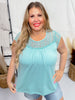 Mint Short Sleeve Crochet Yolk Top - Whiskey Skies - WHITE BIRCH