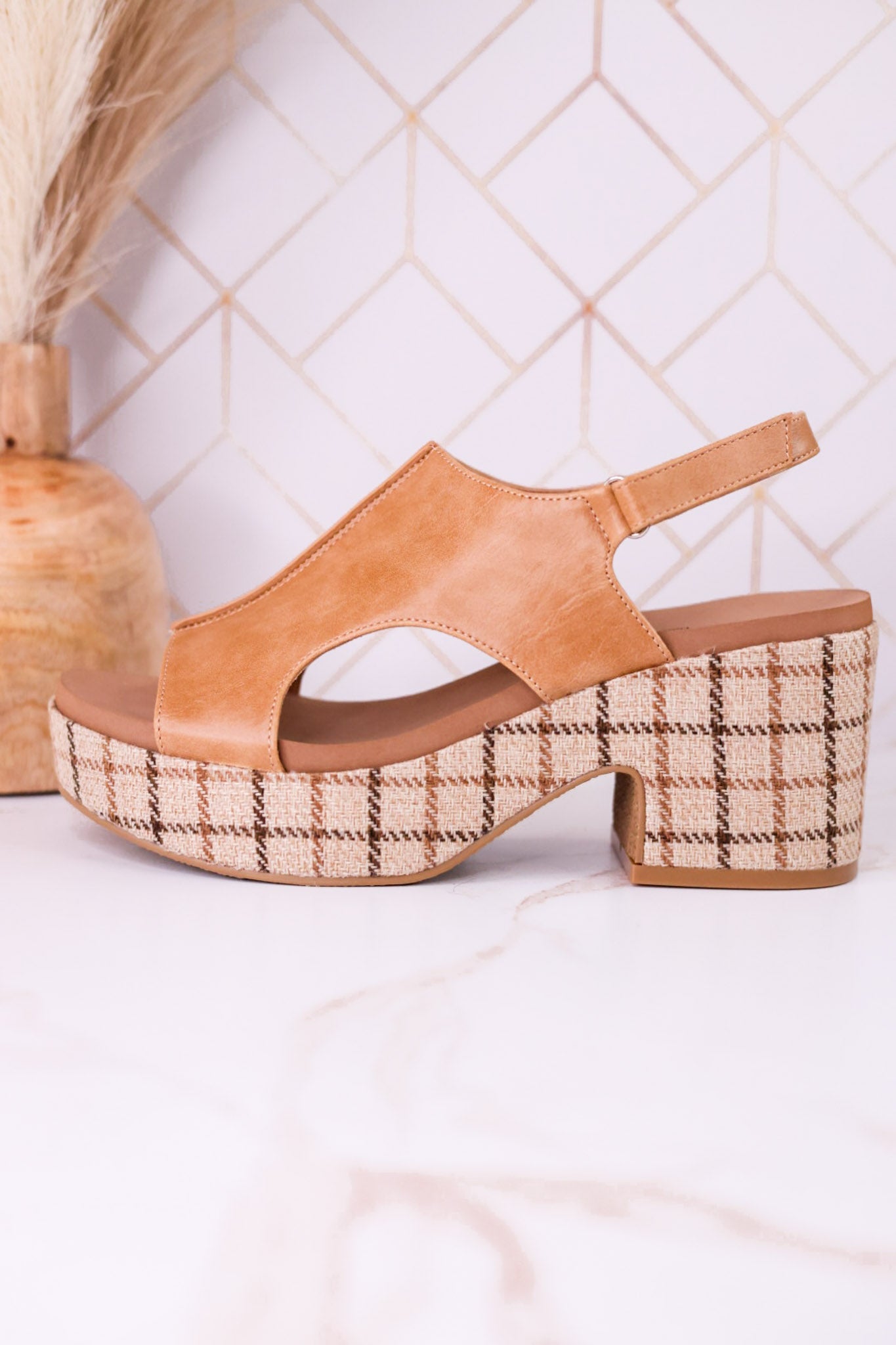 "Miss Carley" Caramel Combo Wedges - Whiskey Skies - CORKYS FOOTWEAR