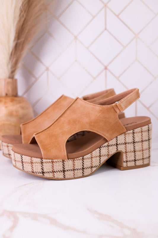 "Miss Carley" Caramel Combo Wedges - Whiskey Skies - CORKYS FOOTWEAR