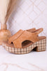 "Miss Carley" Caramel Combo Wedges - Whiskey Skies - CORKYS FOOTWEAR