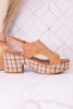"Miss Carley" Caramel Combo Wedges - Whiskey Skies - CORKYS FOOTWEAR