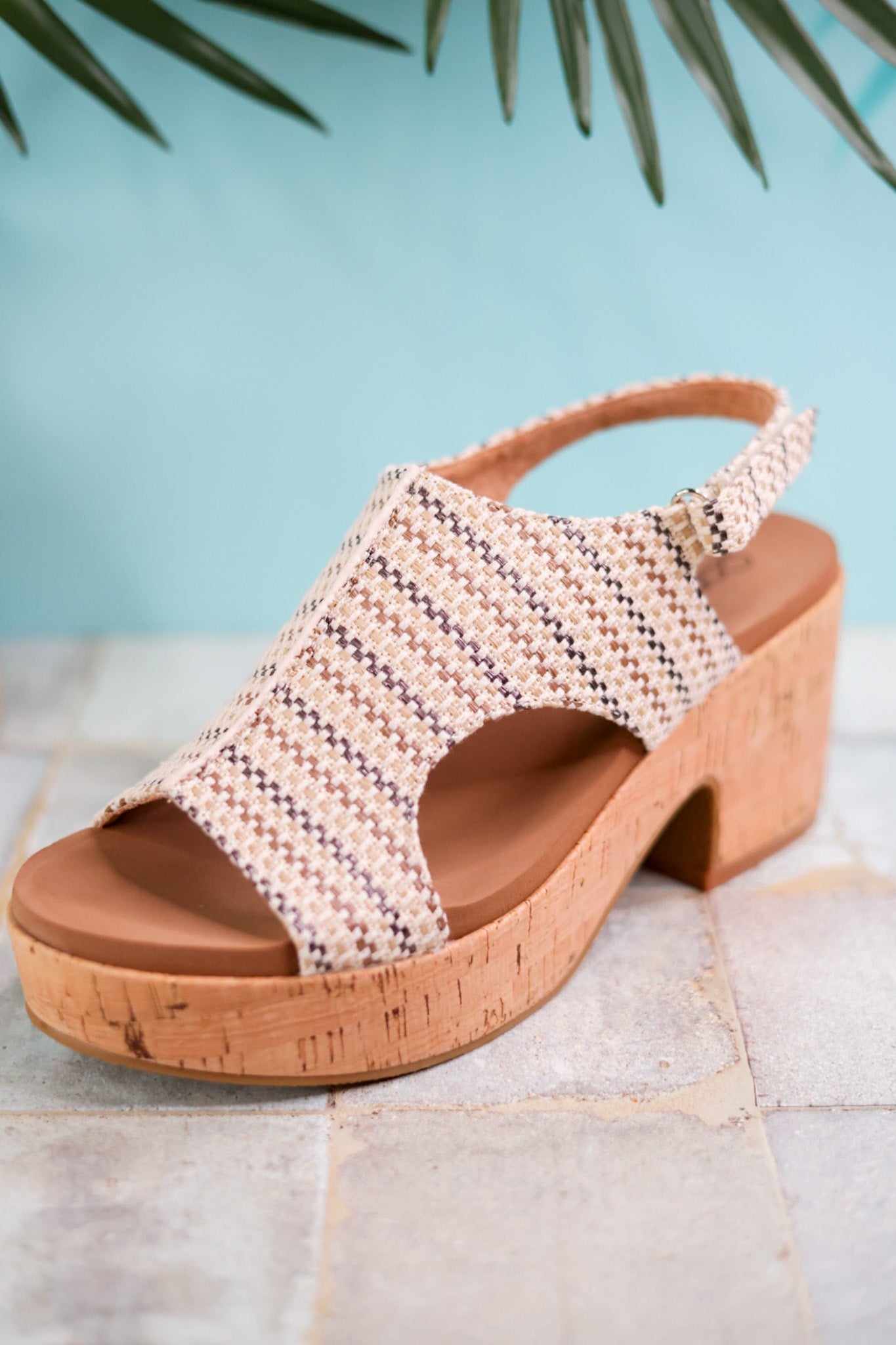 Miss Carley Tan Striped Platform Sandals - Whiskey Skies - CORKYS FOOTWEAR