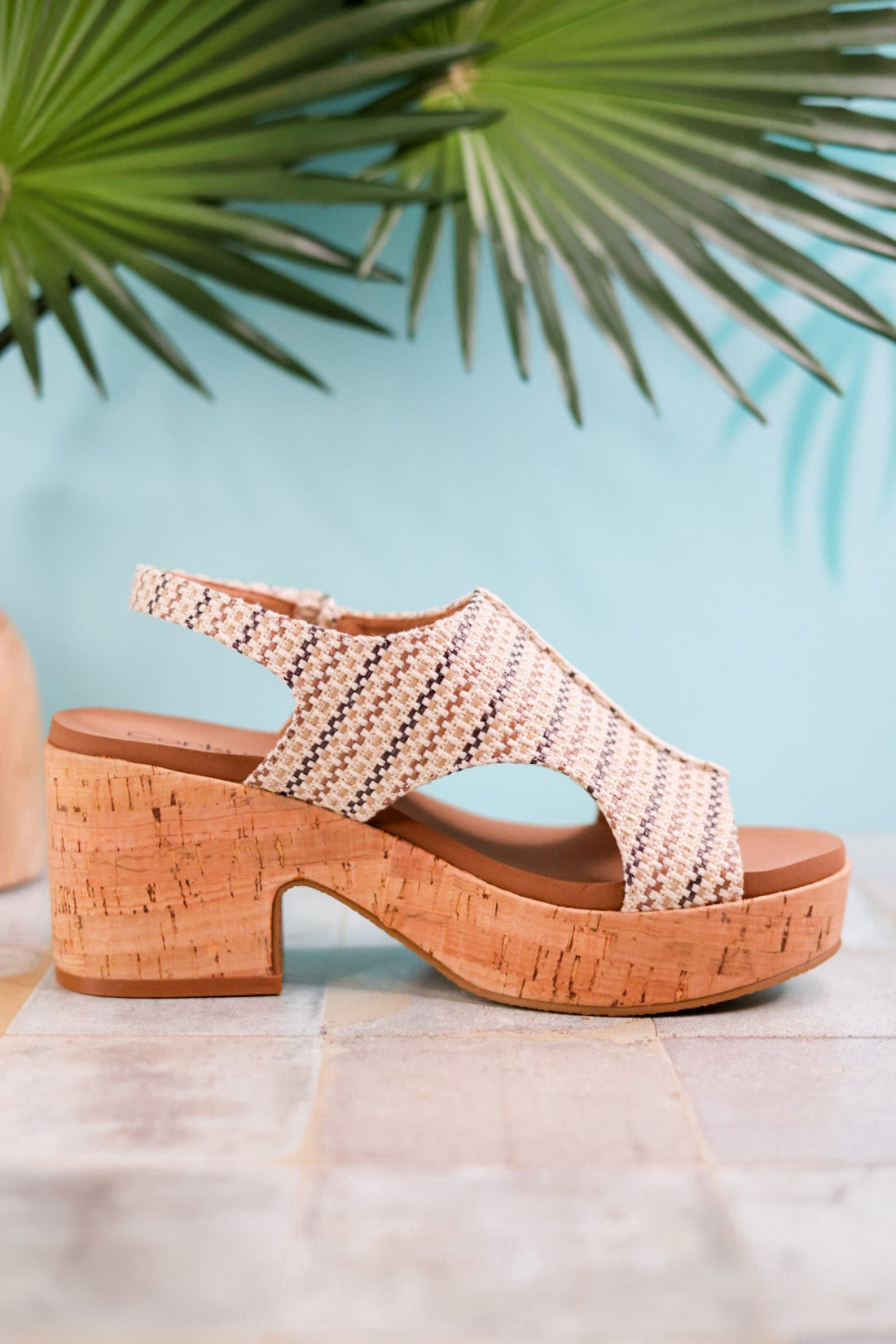 Miss Carley Tan Striped Platform Sandals - Whiskey Skies - CORKYS FOOTWEAR