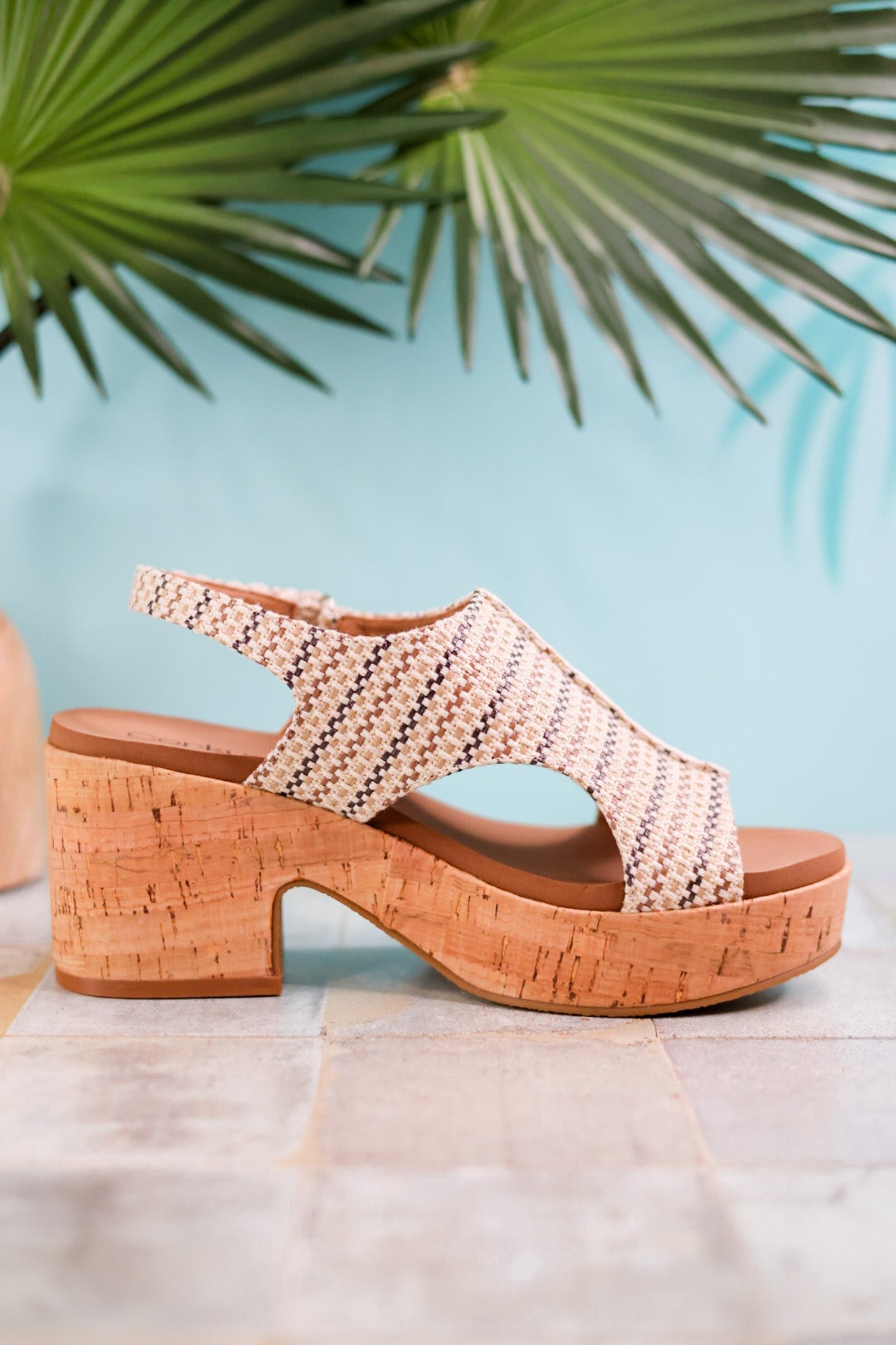 Miss Carley Tan Striped Platform Sandals - Whiskey Skies - CORKYS FOOTWEAR