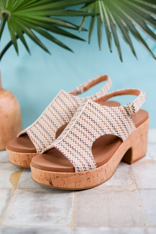 Miss Carley Tan Striped Platform Sandals - Whiskey Skies - CORKYS FOOTWEAR